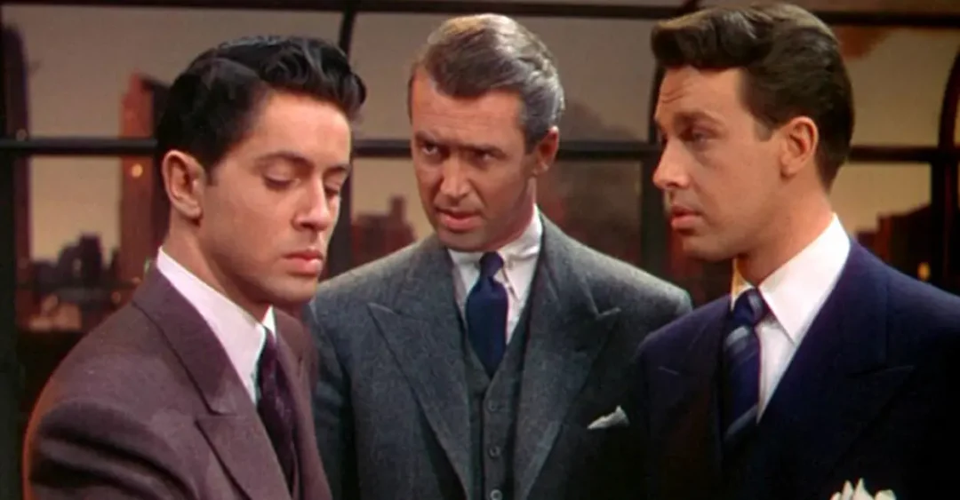 Farley Granger, James Stewart y John Dall en La soga
