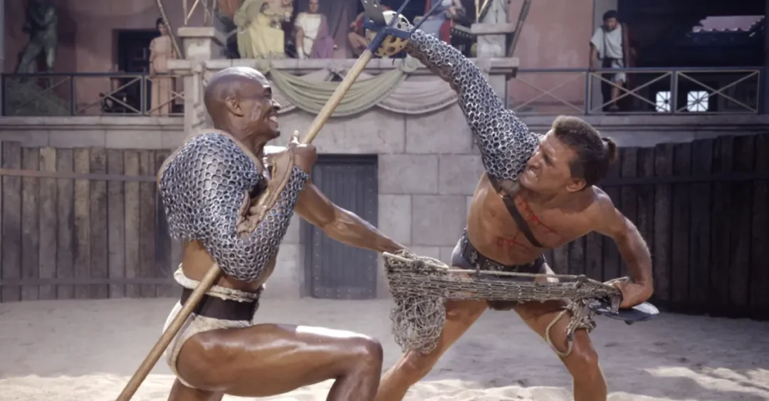 Lucha en el circo entre Woody Strode y Kirk Douglas