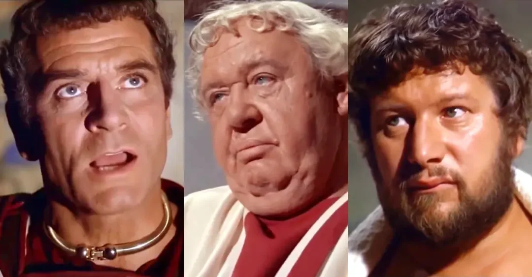 Laurence Olivier, Charles Laughton y Peter Ustinov en Espartaco