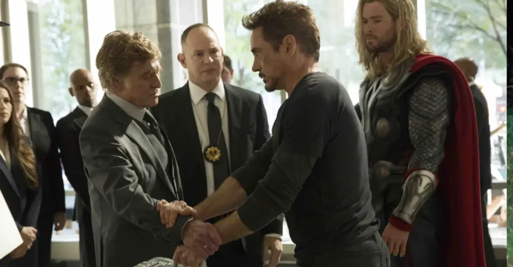 Redford con Robert Downey Jr. y Chris Hemsworth