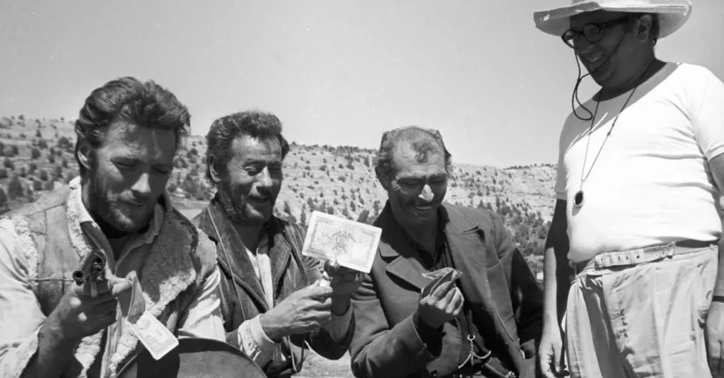 Clint Eastwood, Eli Wallach, Lee Van Cleef y Sergio Leone
