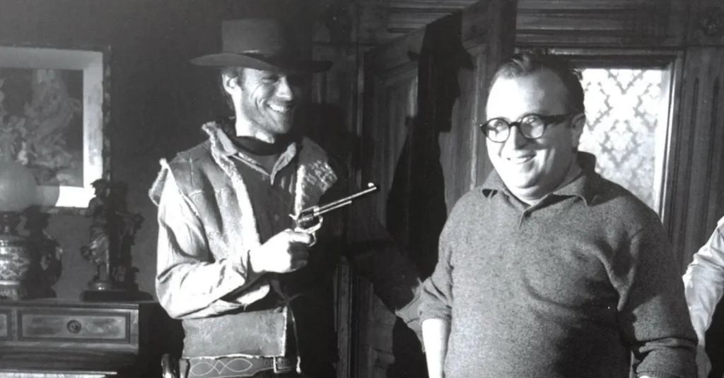Clint EastWood y Sergio Leone en el rodaje de Por un puñado de dólares