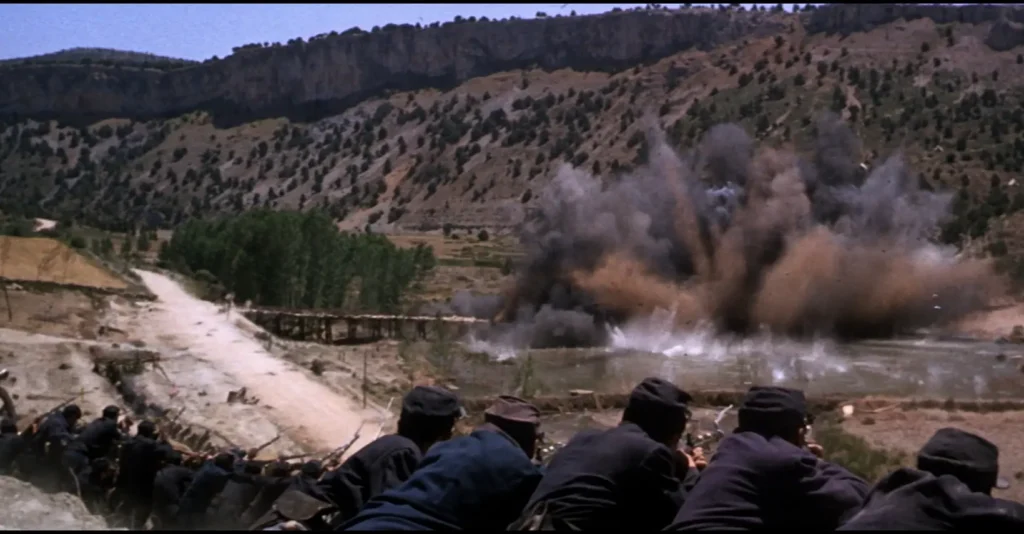Escena de la voladura del puente sobre el río Arlanza (Burgos)