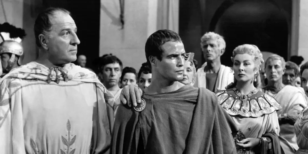 Louis Calhern, Marlon Brando y Deborah Kerr en Julio César (1953)