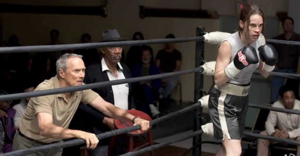 Clint Eastwood, Morgan Freeman y Hillary Swank en Million Dollar Baby