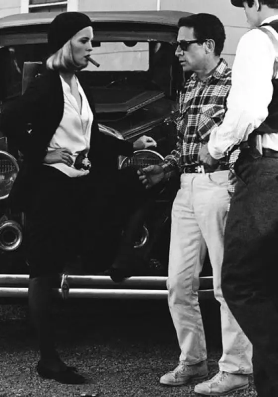 Faye Dunaway, Arthur Penn y Warren Beatty durante el rodaje de Bonnie and Clyde