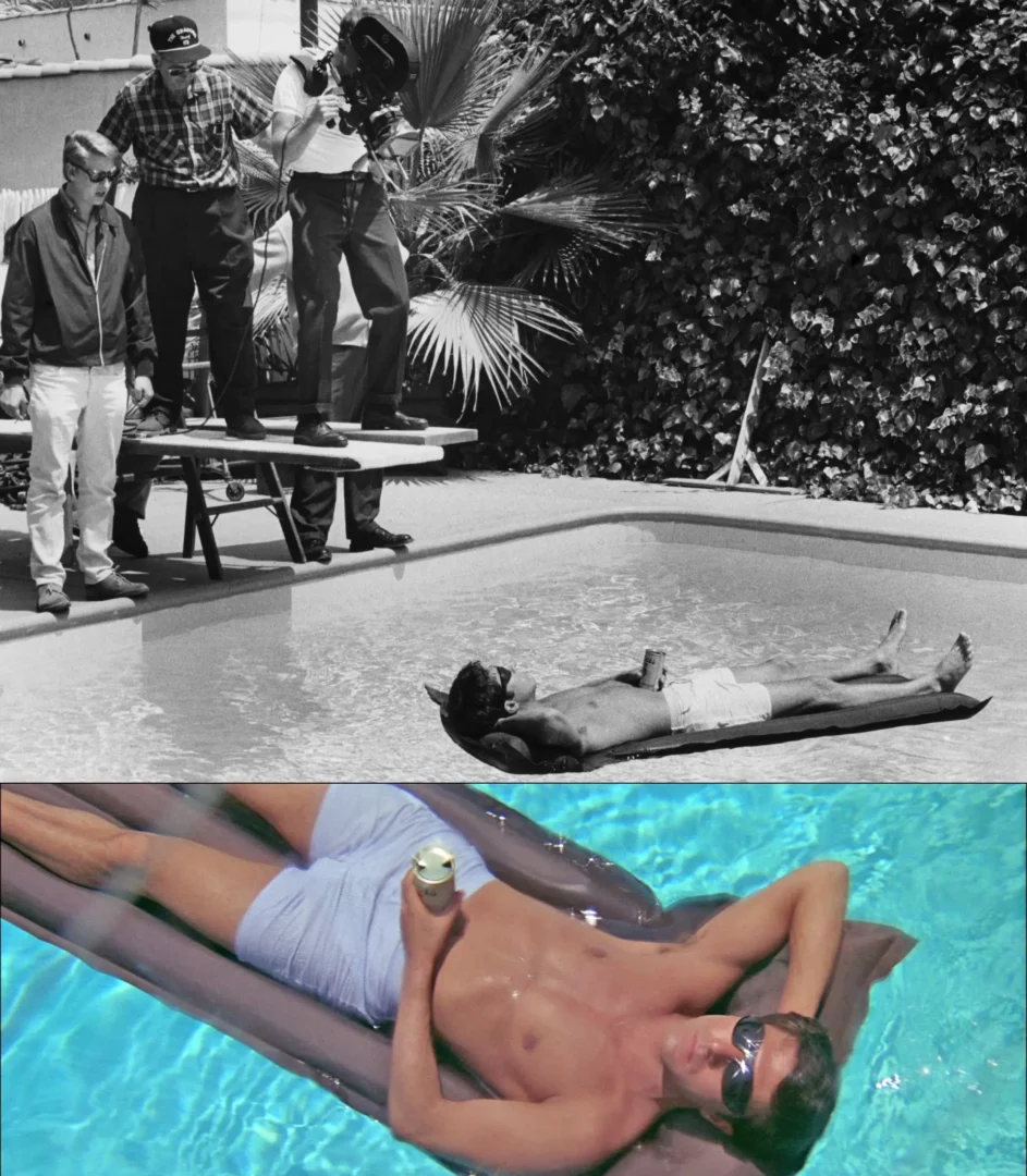 Mike Nichols durante el rodaje de El graduado en una de las escenas de la piscina