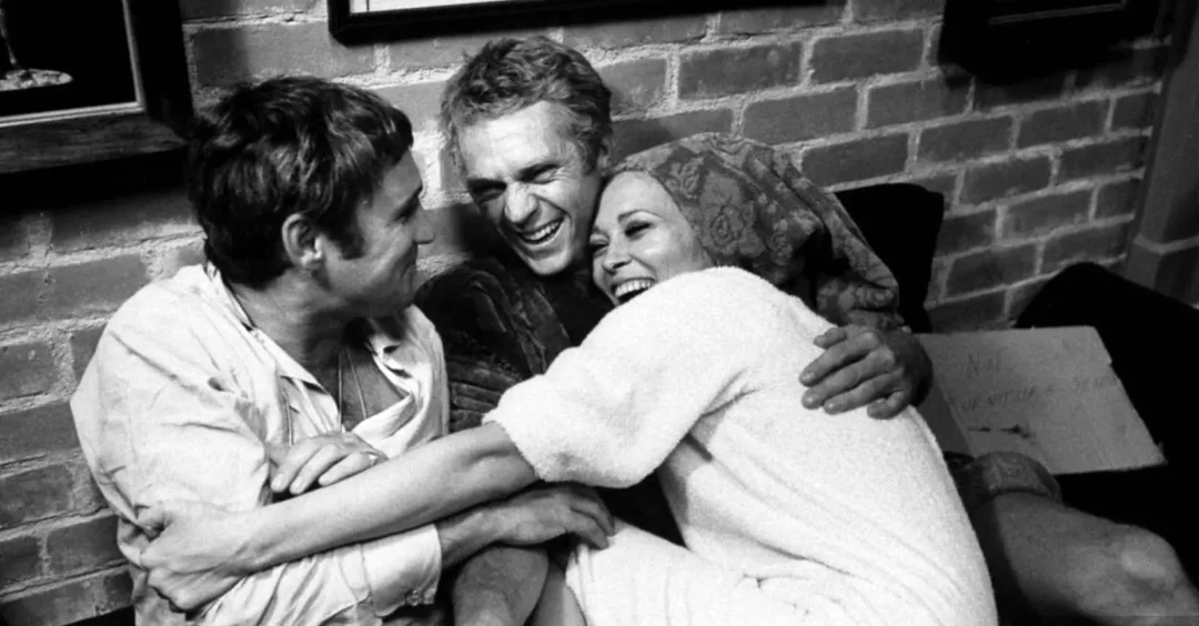 Norman Jewison, Steve McQueen y Faye Dunaway en el rodaje de El caso de Thomas Crown
