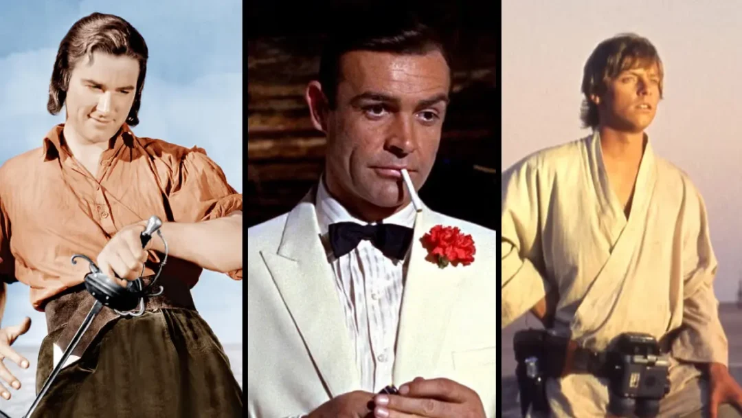 Errol Flynn, Sean Connery y Mark Hamill en sus personajes de héroes.