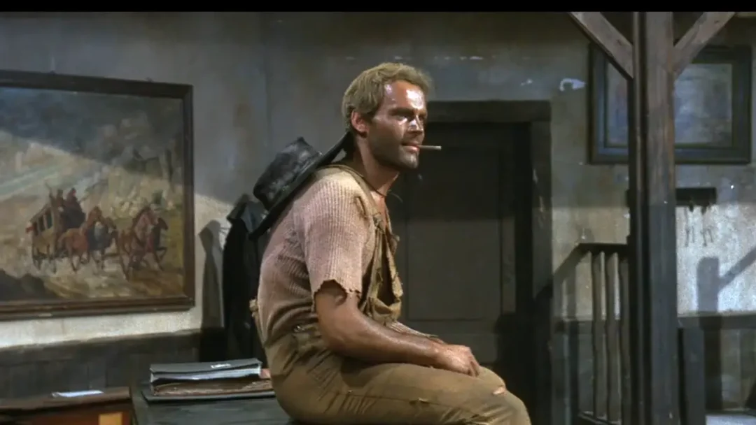 Terence Hill en uno de los decorados de Le llamaban Trinidad