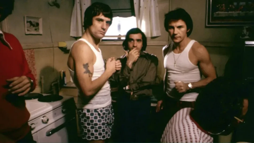Robert De Niro, Martin Scorsese y Harvey Keitel en el rodaje de Mean Streets