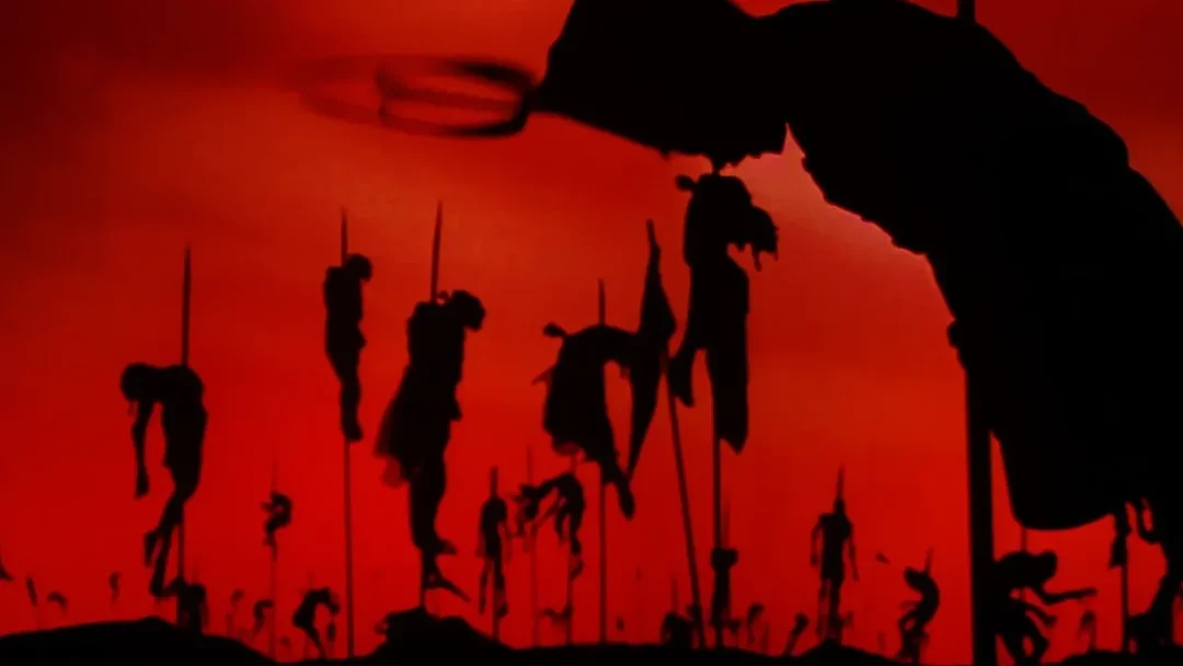 Escena de la guerra de Drácula representando la guerra como un guiñol de marionetas